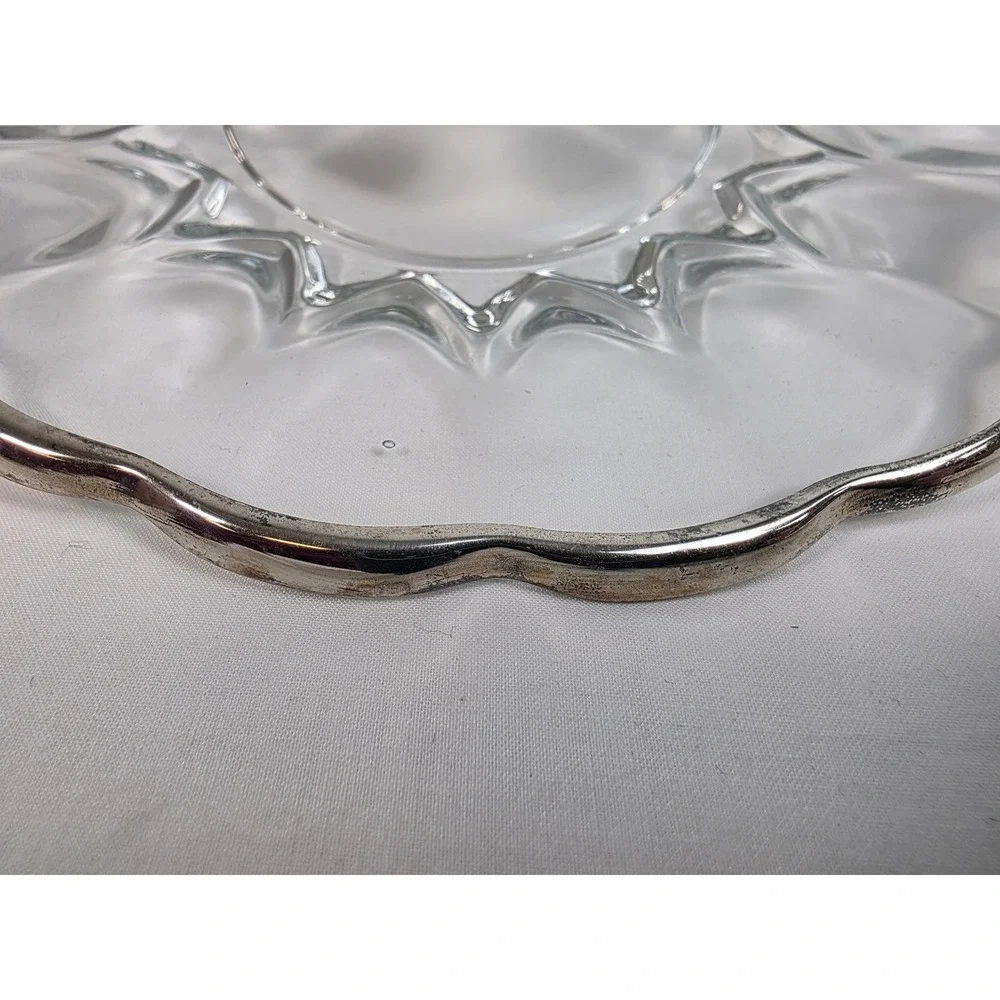 Rockwell Sterling‎ Silver Non-Tarnish 8 Inch Glass Plate Floral Design Handles